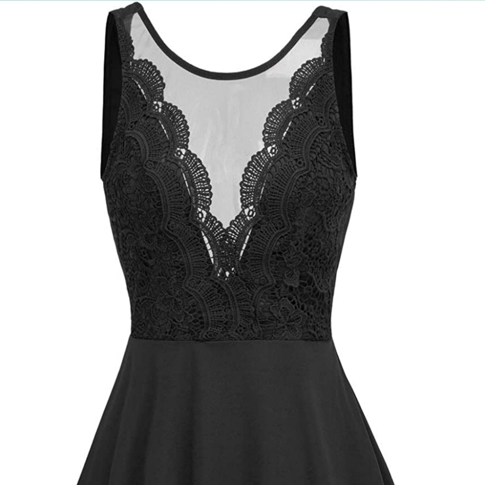 NWT- Black Deep V-Neck A Line Flared Dress